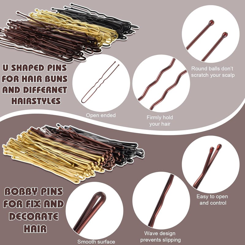 ProSuites 480 Pcs Bobby Pins Hair Pins Kit, U Shaped Hair Pins for Buns, Hair Pins for Women, Hair Rubber Bands with Box, 2/2.36/2.76inch Black Bobby Pins Brown Hair Blonde Hair Pins for Styling - Image 3